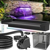 POPOSOAP Pond Waterfall Kit, 60cm Wide Stainless Steel Spillway with 4500 L/h Water Pump, Remote Control LED Lights & 3m Corrugated Tubing, Suitable f