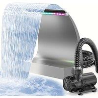 POPOSOAP 300C Pond Waterfall Spillway Kit, 30cm Stainless Steel Outlet, 6000L/H 24V DC Pump with LED Lights, All-in-One for Garden Ponds, Pools & Comp