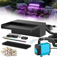 POPOSOAP 12 Inch Pond Waterfall Spillway Filter Kit, 304 Stainless Steel Water Blade with 2500 L/h Pump, 7-Colour LED Lights & Remote, 9.84ft Hose for