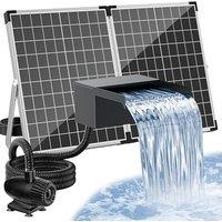 POPOSOAP Solar Pond Waterfall Kit 55W, 304 Stainless Steel Spillway Box with Multi-Filtration, Pond Pump with Filter System, 9.8ft Reinforced PU Corru