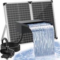 POPOSOAP Pond Waterfall Filter Kit Solar 75W, Stainless Steel Waterfall Box Spillway with Lid, Solar Powered Pond Pump & Filter, Multi-Filtration, 9.8