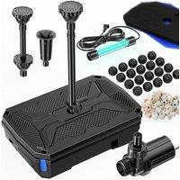 POPOSOAP Pond Filter Built-in 12W U-V Clarifier, 4500 L/h Pond Pump and Filter for Outdoor Ponds, 4-Stage Filtration for Koi Ponds, Water Gardens up t