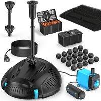 POPOSOAP Pond Filter with Built-in UV Clarifier & Fountain Kit, 2500 L/h Outdoor Pond Filter for Water Clarification, Garden Fish Tank, Aquarium, Wate