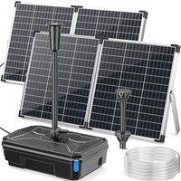 POPOSOAP 120W Solar Pond Filter & Fountain Pump Kit, 6000L/h Submersible Pump with 4-Stage Filtration & 3 Nozzles for Outdoor Ponds, Fish Tanks, Garde