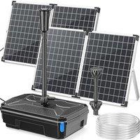 POPOSOAP 100W Solar Pond Filter & Fountain Pump Kit, 4500L/h Submersible Pump with 4-Stage Filtration & 3 Nozzles for Outdoor Ponds, Fish Tanks, Garde