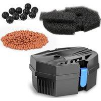 POPOSOAP Small Pond Filter Box for Outdoor Ponds, Water Purifier with Filter Pads/Bio-Balls/Ceramic Balls, Pump Protection & Easy Maintenance for 50-3