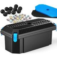 POPOSOAP Outdoor Pond Filter Box - Pump Protection & Water Purification Kit for 100-600 Gallon Small Ponds, with 2 Filter Pads & 20 Bio-Balls (Pump No