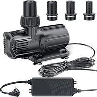 POPOSOAP 6000 L/h DC Pond Pump, Safe Low Voltage Quiet Fountain Pump with AC/DC Converter, 4 Hose Adapters for Garden Ponds, Aquariums, Fountains, Wat