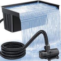 POPOSOAP Pond Waterfall with 63W DC 6000 L/H Pond Pump, 3m Corrugated Tubing, Filter Media, 60 cm Spillway for Large Outdoor Garden Pond Water Feature