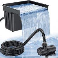 POPOSOAP Pond Waterfall with 42W DC 4600 L/H Pond Pump, 3m Corrugated Tubing, Filter Media, 43 cm Spillway for Large Outdoor Garden Pond Water Feature
