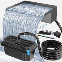 POPOSOAP Pond Waterfall Kit, 30cm Wide Stainless Steel Spillway with 3-Stage Filter, 2500 L/H Pond Pump, RGB LED Lights, 3m Tubing for Garden Ponds