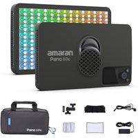 amaran Pano 60c Kit 60W RGBWW Full-Color Panel Light with 22,220 Lux @ 0.5m, USBC PD Powered, Includes Softbox, Grid, Diffuser, Carrying Case for P