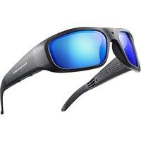 OhO 128GB Camera Glasses,24M Resolution H.265 1080P Smart Glasses with UV400 Sunglasses Lens for Outdoor Sport,Unisex One Size Black Frame-blue Lens-1