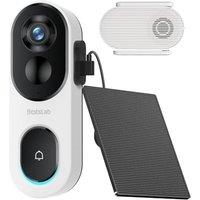 BOTSLAB Solar Powered Doorbell Camera Wireless, Video Doorbell Wireless No Monthly Fee, IP66 Door Bell for Home Security, 2K Head-to-Toe View, Local S