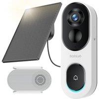 BOTSLAB Solar Doorbell Camera Wireless for Home Security, No Monthly Fee | Battery Solar Powered, 2K HD Head-to-Toe View, Night Vision, Live View Two
