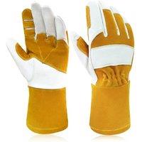 Intra-FIT Cowhide MIG Welding Gloves, Grain Leather Reinforcement on Palm and Index Finger, Long Cuff for Extra Protection for Forearm