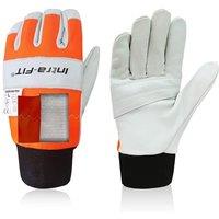 Intra-FIT Chainsaw Gloves Saw Protectionon on Left Hand Back, Cut-resistance Gloves EN ISO 11393-4, CLASS 0, EN 388: 3133X, Cowleather Palm