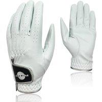 Golf Glove Men Right Handed, Premium PU Leather Left Hand Glove with Extra Grip & Breathable, All-Weather Comfortable Fit for Golfing, White (1-Pack)