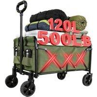 120l Festival Trolley on Wheels,100kg/220lbs Folding Wagon,garden cart,All-Terrain Wide Wheels & Magnetic Handle, Portable Foldable Camping Trolley fo