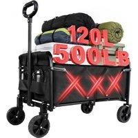 120L Festival Trolley on Wheels,100kg/220lbs Folding Wagongarden cart All-Terrain Wide Wheels & Magnetic Handle, Portable Foldable Camping Troll