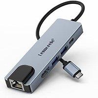 Lemorele 6-in-1 USB C Hub with 4K HDMI, Ethernet, 2 USB Ports, 100W PD Charging for MacBook Pro/Air M1, iPad Pro M1, Switch, Chromecast, PS4 Blue