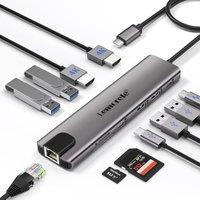Lemorele Aluminium Docking Station Dual HDMI, 11-in-1 USB-C Hub to 2 HDMI 4K, Gigabit Ethernet, 4 USB 3.0/2.0, 100W PD,USB-C 3.0,SD/TF Dual Monitor Mu
