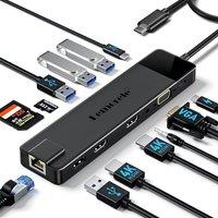 Upgrade Lemorele 13 in 1 Docking Station, 3*Display USB C Hub Adapter to 2 HDMI 4K,VGA,Gigabit Ethernet,2 USB 3.0& 2.0, USB C 3.0 Data,100W PD,3.5mm A