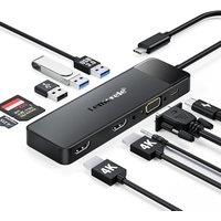 10 in 1 USB C Docking Station Dual Monitor, Laptop Dock USB C Hub Multiport Adapter Triple Monitor W/2 HDMI 4K, VGA, 3 USB 3.0/2.0, PD, SD/TF, 3.5MM A