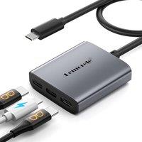 Lemorele USB-C to USB-C Video Splitter, Dual Monitor Expander with 4K@60Hz DP Alt Mode, 100W PD Charging, Compatible with Laptop, AR Glasses, Portable
