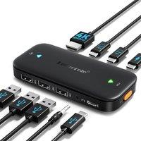 Lemorele KVM Switch 2 PC 1 Monitor [USB C Input]Docking Support 4K@60Hz,4 USB A/C for 2 Computers Share 1 Monitor Keyboard/Mouse/Printer,100W PD,3.5mm