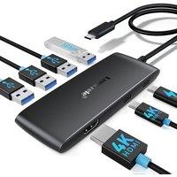Lemorele Docking Station Dual monitor,7-in-1 USB C Hub with HDMI + DP Adapter 4K@60Hz, 3 USB 3.0/2.0 Ports,100W PD Fast Charging, Plug and Play for De