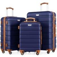 COOLIFE 3 Piece Luggage Set for Family Travel, Overseas Travel, ABS+PC, Lightweight Durable Suitcase with 360Rubber Spinner Wheels, YKK Zipper, Tele