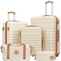 COOLIFE Suitcase Set 5 PCS - 20/24 / 28 Lightweight Luggage Set + Travel Bag & Toiletry Bag, Suitcases with TSA Lock + 360 Wheels for Family Travel