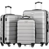 COOLIFE Suitcase Trolley Carry On Hand Cabin Luggage Hard Shell Travel Bag Lightweight with TSA Lock and Durable 4 Spinner Wheels (Bright Silver, 3 Pc