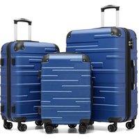 COOLIFE Hard Shell Suitcase with TSA Lock and 4 Spinner Wheels Lightweight Durable (Navy Blue, 3 Pcs Set)