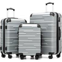 COOLIFE Hard Shell Suitcase with TSA Lock and 4 Spinner Wheels Lightweight Durable (Bright Silver, 3 Pcs Set)
