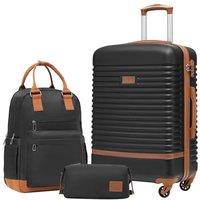 COOLIFE Suitcase Set, 3 Piece Luggage Sets with Travel Backpack and Toiletry Bag for Business Travel, TSA Lock 360 Spinner Wheels (Black/Brown, 24 I