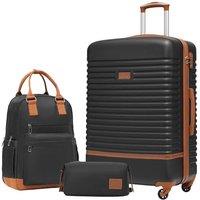 COOLIFE Suitcase Set, 3 Piece Luggage Sets with Travel Backpack and Toiletry Bag for Long Travel, TSA Lock 360 Spinner Wheels (Black/Brown, 28 Inch