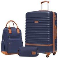 COOLIFE Suitcase Set, 3 Piece Luggage Sets with Travel Backpack and Toiletry Bag for Long Travel, TSA Lock 360 Spinner Wheels (Blue/Brown, 28 Inch L