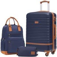 COOLIFE Suitcase Set, 3 Piece Luggage Sets with Travel Backpack and Toiletry Bag for Short Travel, TSA Lock 360 Spinner Wheels (Blue/Brown, 20 Inch