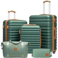 COOLIFE Suitcase Set 5 PCS - 20/24 / 28" Lightweight Luggage Set + Travel Bag & Toiletry Bag, Suitcases with TSA Lock + 360 Wheels for Family Travel