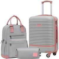 COOLIFE Suitcase Set, 3 Piece Luggage Sets with Travel Backpack and Toiletry Bag for Short Travel, TSA Lock 360 Spinner Wheels (Pink/Grey, 20 Inch L