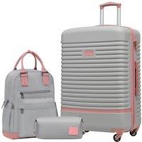 COOLIFE Suitcase Set, 3 Piece Luggage Sets with Travel Backpack and Toiletry Bag for Long Travel, TSA Lock 360 Spinner Wheels (Pink/Grey, 28 Inch Lu