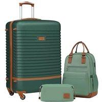 COOLIFE Suitcase Set, 3 Piece Luggage Sets with Travel Backpack and Toiletry Bag for Business Travel, TSA Lock 360 Spinner Wheels (Green/Brown, 24 I