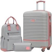 COOLIFE Suitcase Set, 3 Piece Luggage Sets with Travel Backpack and Toiletry Bag for Business Travel, TSA Lock 360 Spinner Wheels (Pink/Grey, 24 In
