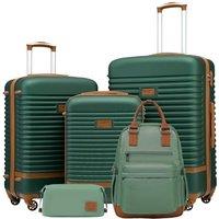 COOLIFE Suitcase Set, 5 Piece Luggage Sets with Travel Backpack and Toiletry Bag for Family Travel, TSA Lock 360 Spinner Wheels (Green/Brown, 5 Piec