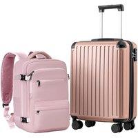 COOLIFE Cabin Suitcase 55X40X20cm + 20L Cabin Backpack(40X25X20cm) for Ryanair & EasyJet, ABS Hard Shell Lightweight, 4 Dual Wheels & TSA Lock - for E