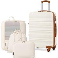 COOLIFE Suitcase Set, 24 inch Luggage Sets with 1 Shoe Bag + 1 Toiletry Bag + 1 Travel Organizer, ABS+PC Medium Suitcase with Wheels & TSA Lock (Apric