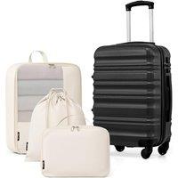 COOLIFE Suitcase Set, 20 inch Luggage Sets with 1 Shoe Bag + 1 Toiletry Bag + 1 Travel Organizer, ABS+PC Cabin Suitcase with Wheels & TSA Lock (Black,