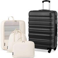 COOLIFE Suitcase Set, 28 inch Luggage Sets with 1 Shoe Bag + 1 Toiletry Bag + 1 Travel Organizer, ABS+PC Large Suitcase with Wheels & TSA Lock (Black,